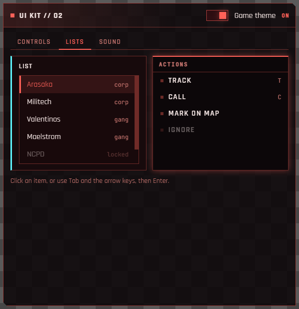 The kit window in the game theme